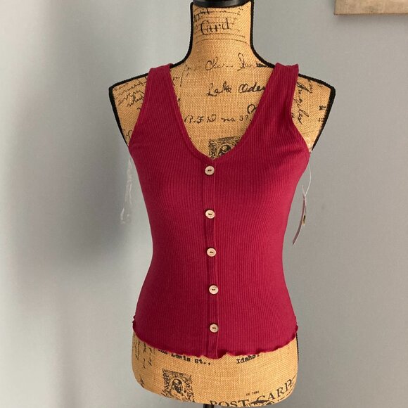 No Boundaries NWT Tank Top Women Size Small Maroon Buttons - Picture 1 of 10